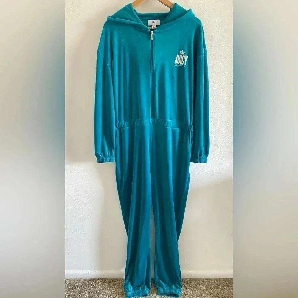 JUICY COUTURE Jumpsuite Green-Blue‎ Velvet Sz L